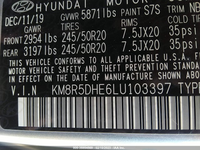 2020 Hyundai Palisade, VIN: KM8R5DHE6LU103397