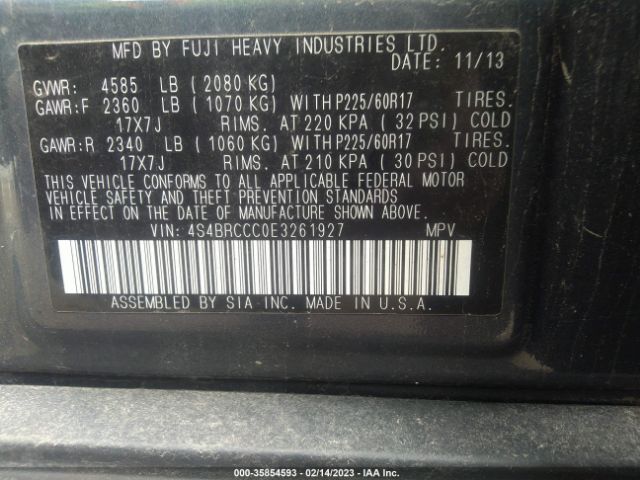 4S4BRCCC0E3261927 Subaru Outback 2.5i Premium