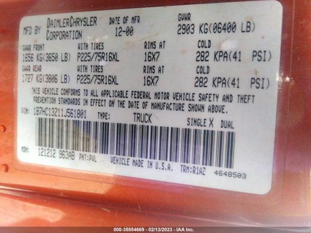 Dodge RAM 1500 2001 1B7HC13Z11J561801 Image 10