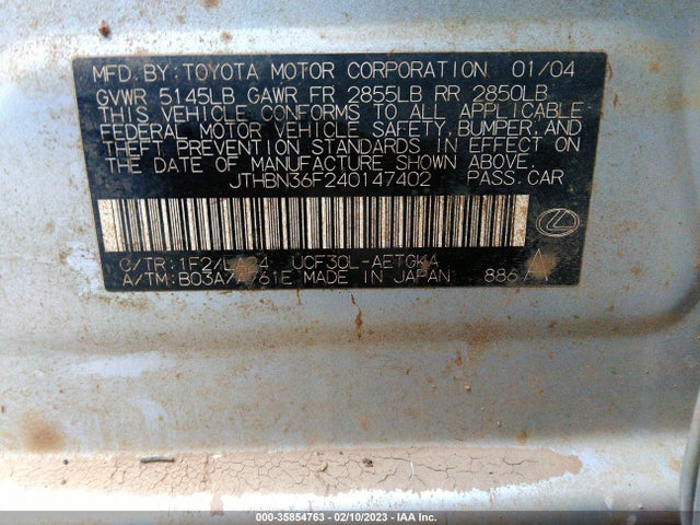 Lexus LS 430 2004 JTHBN36F240147402 Image 10