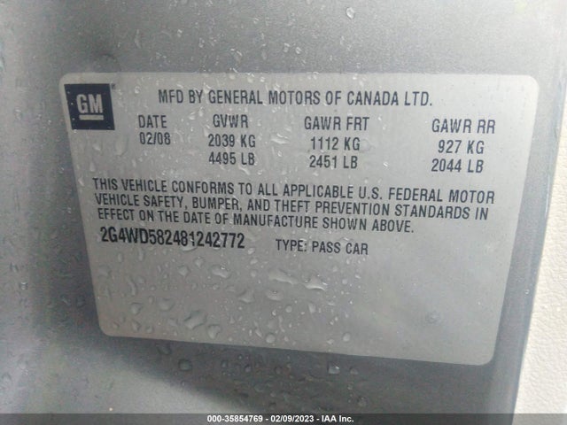 2008 BUICK LACROSSE CXL VIN: 2G4WD582481242772