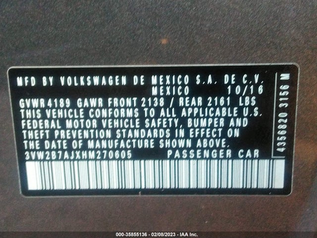 3VW2B7AJXHM270605 Volkswagen Jetta 1.4t S