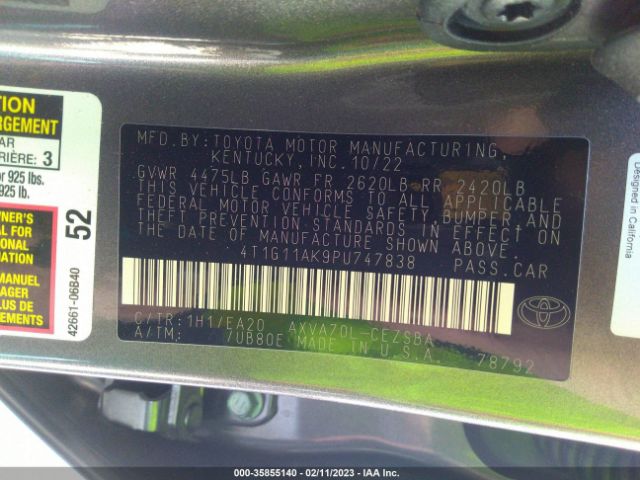4T1G11AK9PU747838 Toyota Camry Se/se Nightshade