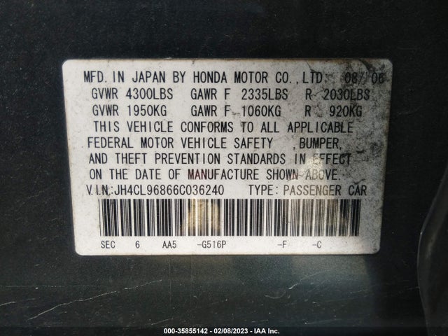2006 ACURA TSX VIN: JH4CL96866C036240
