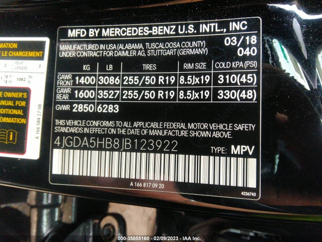 2018 MERCEDES-BENZ GLE GLE 350 VIN: 4JGDA5HB8JB123922