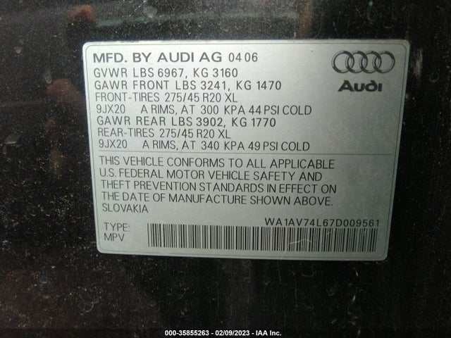 WA1AV74L67D009561 Audi Q7