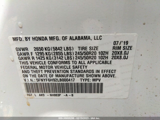 Honda Pilot Touring 8-passenger 2020 5FNYF6H92LB000417 Image 9