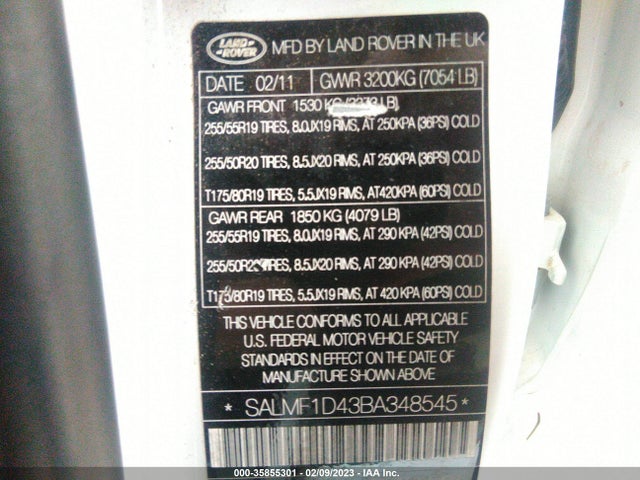 Land Rover Range Rover Hse Lux 2011 SALMF1D43BA348545 Image 10