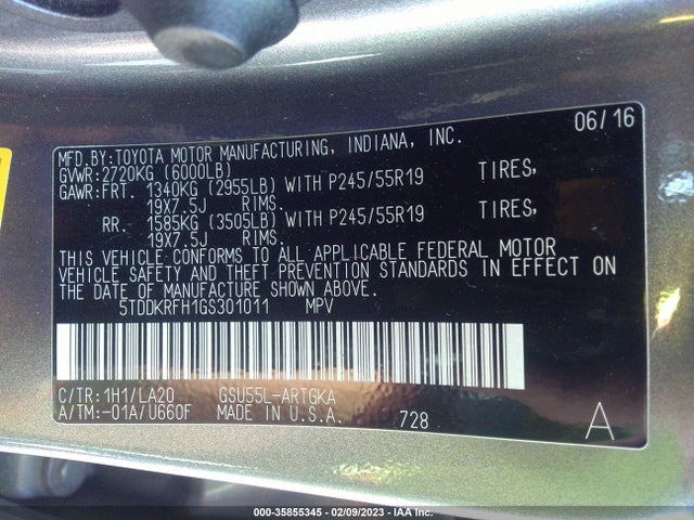 Toyota Highlander Limited 2016 5TDDKRFH1GS301011 Image 10