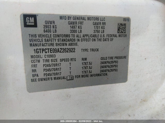 2010 GMC SIERRA 1500 WORK TRUCK VIN: 1GTPCTE09AZ262922