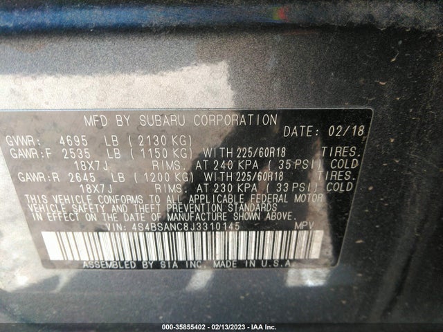 2018 Subaru Outback, VIN: 4S4BSANC8J3310145