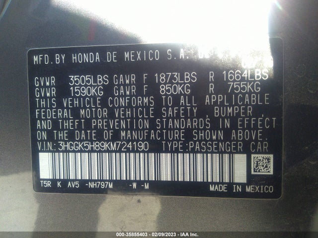 Honda FIT EX 2019 3HGGK5H89KM724190 Image 10