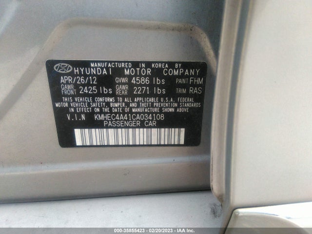 2012 HYUNDAI SONATA HYBRID VIN: KMHEC4A41CA034108