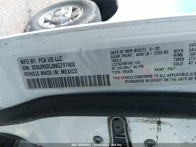 RAM 2500 Big Horn 2022 3C6UR5DL8NG297408 Image 10