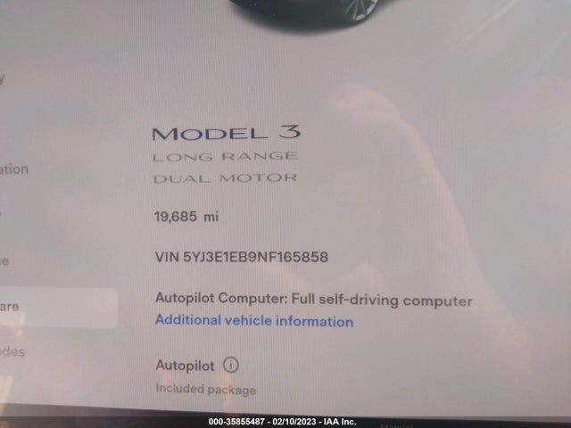 Tesla Model 3 Long Range 2022 5YJ3E1EB9NF165858 Image 9