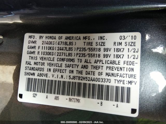 5J8TB2H52AA003370 Acura Rdx Tech Pkg