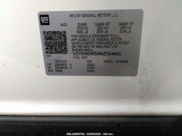 2022 Cadillac XT5, VIN: 1GYKNDRS4NZ154441