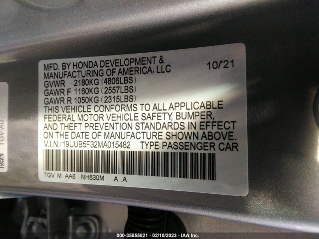2021 Acura TLX, VIN: 19UUB5F32MA015482