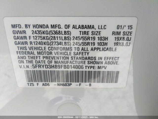 2015 Acura MDX, VIN: 5FRYD3H89FB014006