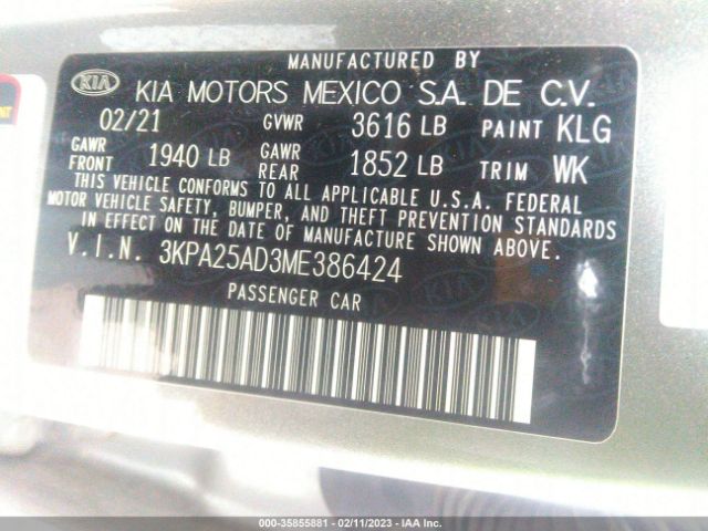 3KPA25AD3ME386424 KIA Rio 5-door S