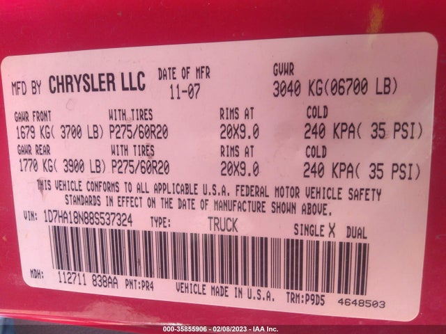 Dodge Ram 1500 Slt 2008 1D7HA18N88S537324 Image 10