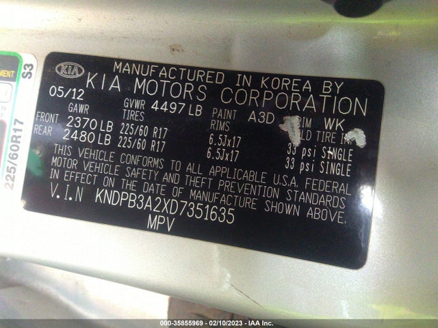 2013 KIA SPORTAGE LX VIN: KNDPB3A2XD7351635