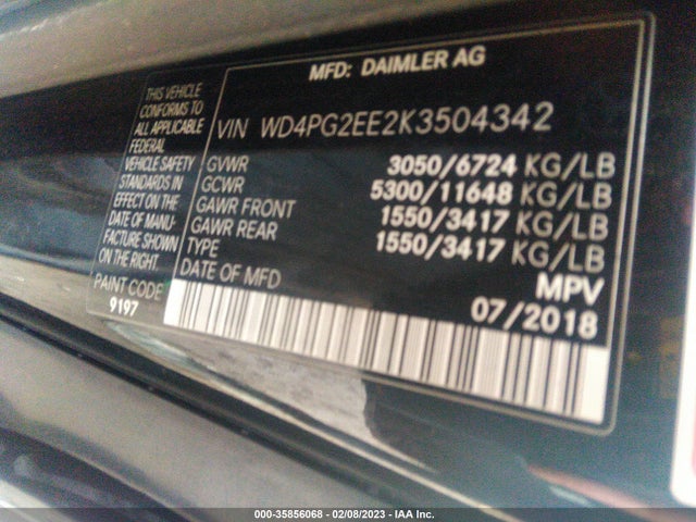 2019 Mercedes-Benz Metris, VIN: WD4PG2EE2K3504342