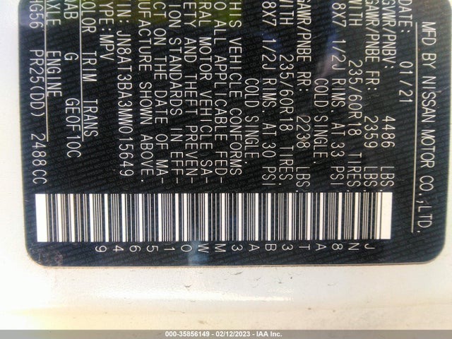 Nissan ROGUE SV 2021 JN8AT3BA3MW015649 Image 10