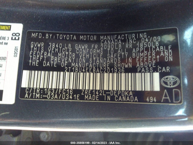 2010 TOYOTA COROLLA VIN: 2T1BU4EE8AC201936