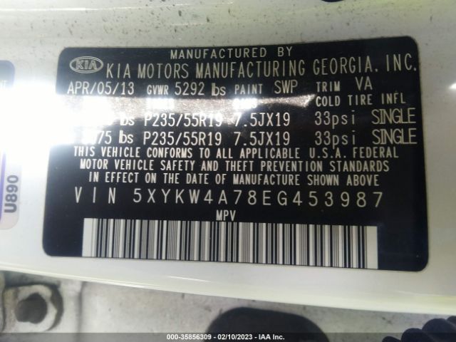 5XYKW4A78EG453987 KIA Sorento Sx Limited