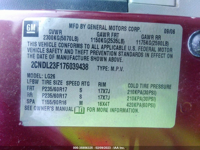 Chevrolet EQUINOX LS 2007 2CNDL23F176039438 Image 10