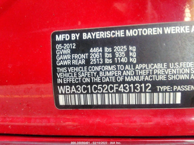 BMW 3 Series 328i 2012 WBA3C1C52CF431312 Image 10