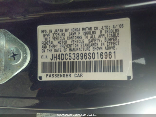 2006 ACURA RSX VIN: JH4DC53896S016961
