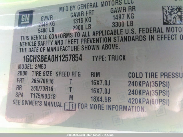 Chevrolet Colorado 2wd Wt 2017 1GCHSBEA0H1257854 Image 10