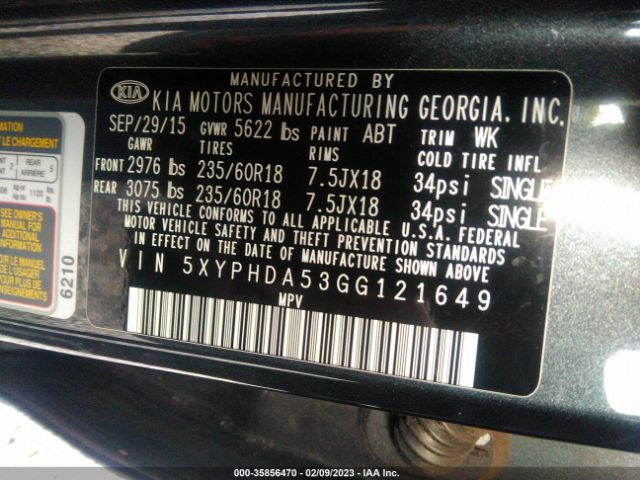 5XYPHDA53GG121649 KIA SORENTO EX