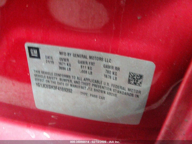 Chevrolet SONIC LT 2015 1G1JC6SH3F4169392 Image 10