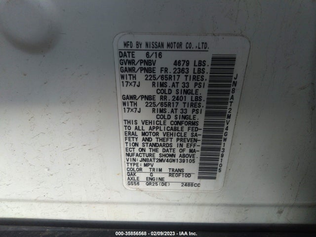 Nissan ROGUE S 2016 JN8AT2MV4GW139105 Image 11