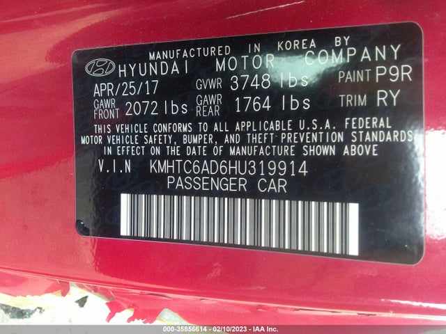 2017 Hyundai Veloster, VIN: KMHTC6AD6HU319914