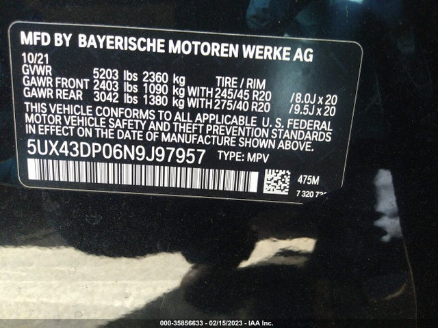 BMW X3 Sdrive30i 2022 5UX43DP06N9J97957 Image 10