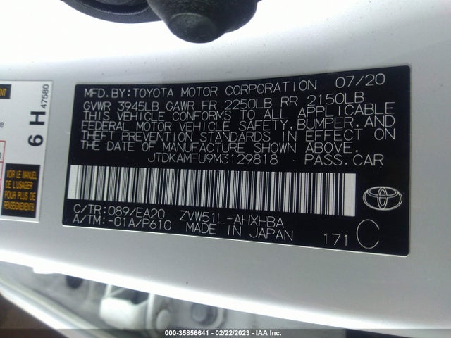 2021 Toyota Prius, VIN: JTDKAMFU9M3129818