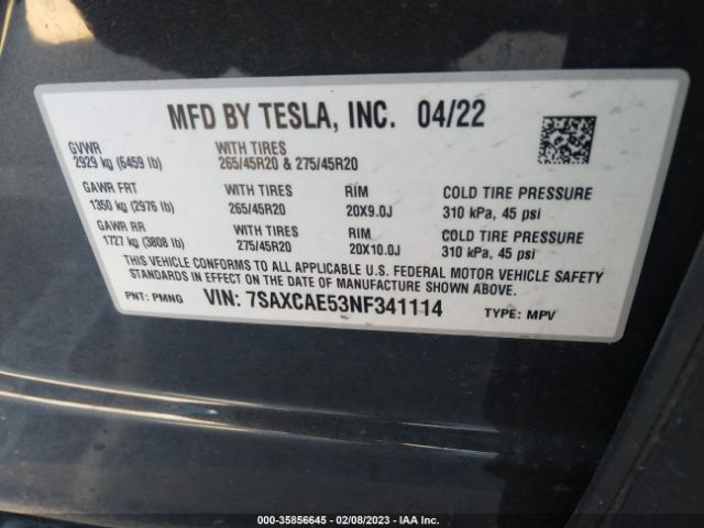 7SAXCAE53NF341114 Tesla MODEL X
