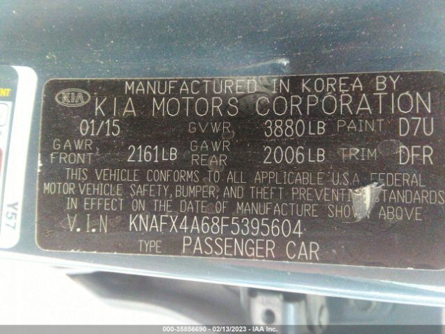 KNAFX4A68F5395604 KIA FORTE LX
