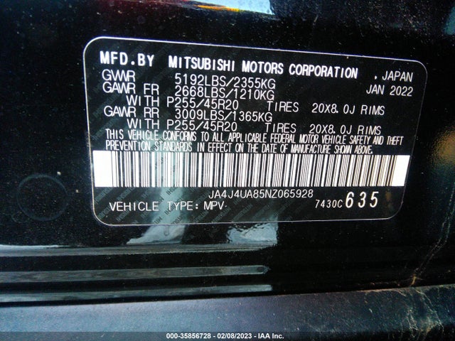 JA4J4UA85NZ065928 Mitsubishi Outlander Se