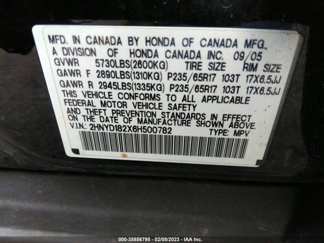 Acura MDX 2006 2HNYD182X6H500782 Image 10