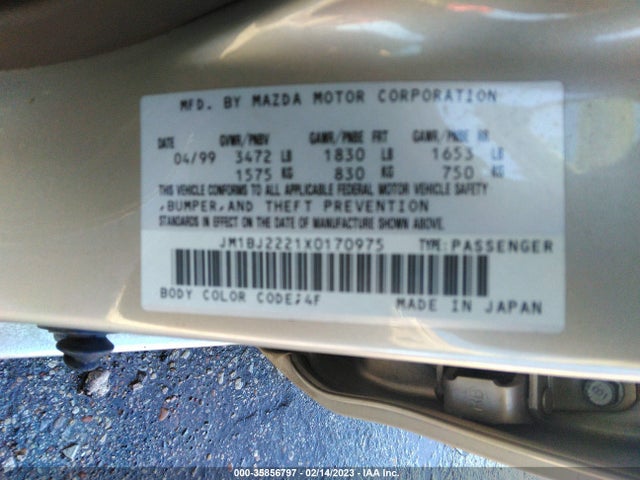 1999 MAZDA PROTEGE DX/LX VIN: JM1BJ2221X0170975
