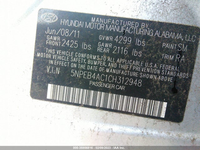 2012 Hyundai Sonata Gls Pzev მანქანა იყიდება აუქციონზე, vin: 5NPEB4AC1CH312948, აუქციონის ნომერი: 35856816
