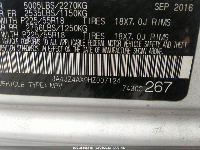 JA4JZ4AX9HZ007124 Mitsubishi OUTLANDER GT