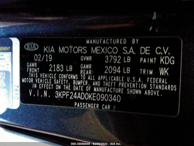 3KPF24AD0KE090340 KIA Forte Lxs