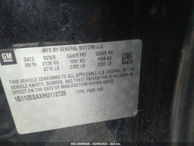 Chevrolet IMPALA LT 2017 1G1105SAXHU112728 Image 9