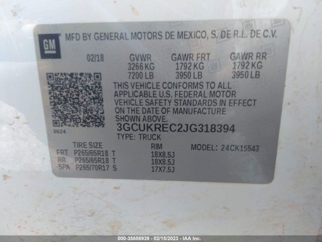2018 Chevrolet Silverado 1500, VIN: 3GCUKREC2JG318394